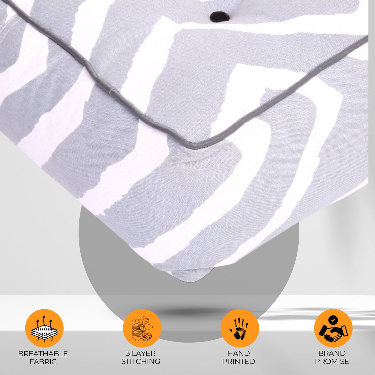 Style Homez Premium Cotton Canvas Square Floor Cushion, Stripes Printed Large Size with Cotton Filling