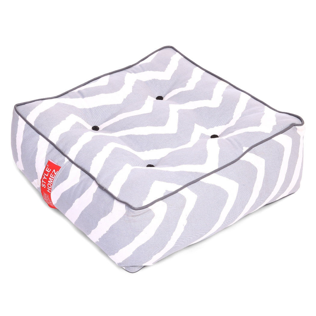 Style Homez Premium Cotton Canvas Square Floor Cushion, Stripes Printed Large Size with Cotton Filling