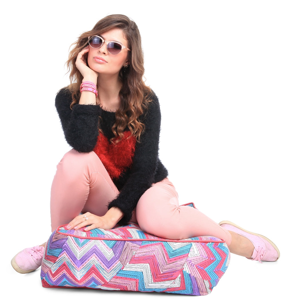 Style Homez Premium Cotton Canvas Square Floor Cushion, Geometric Printed Large Size with Cotton Filling