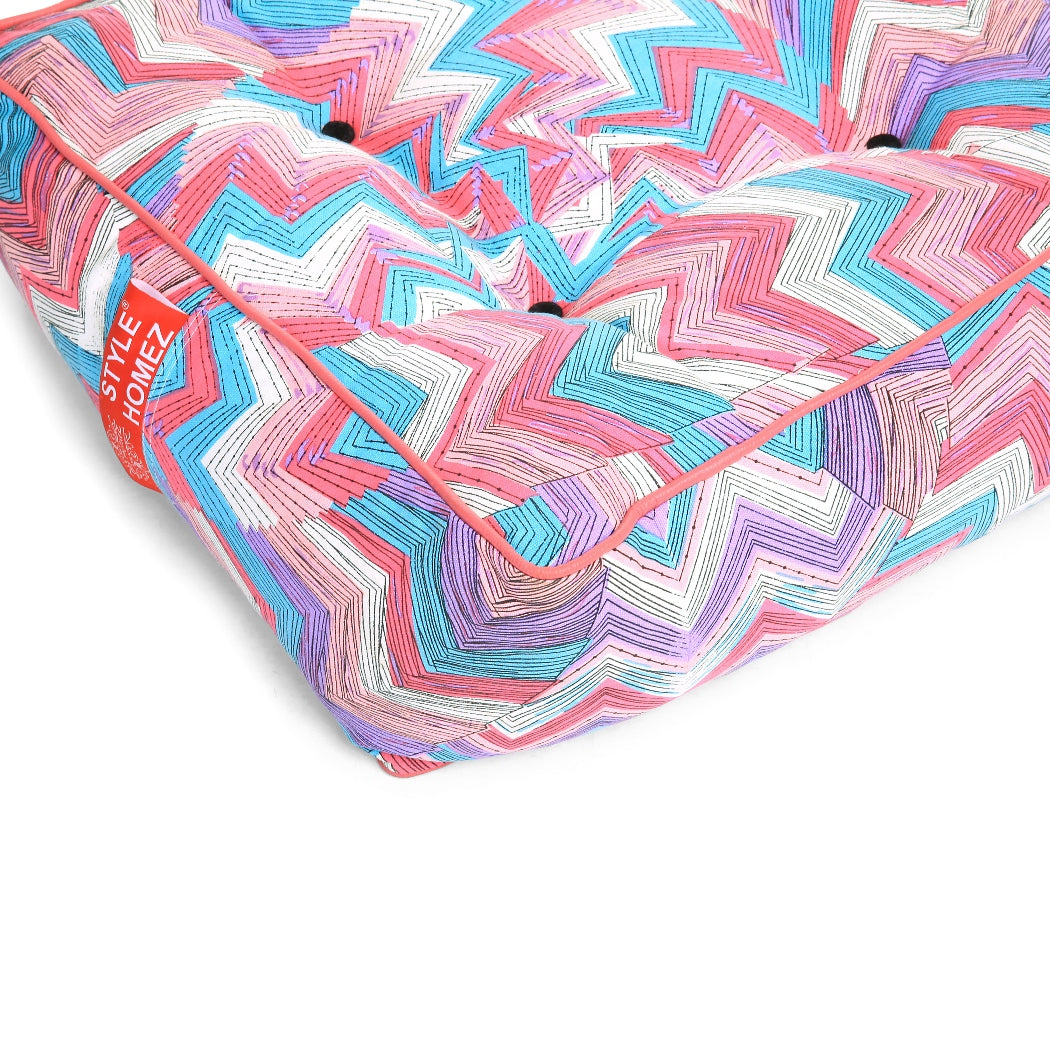 Style Homez Premium Cotton Canvas Square Floor Cushion, Geometric Printed Large Size with Cotton Filling