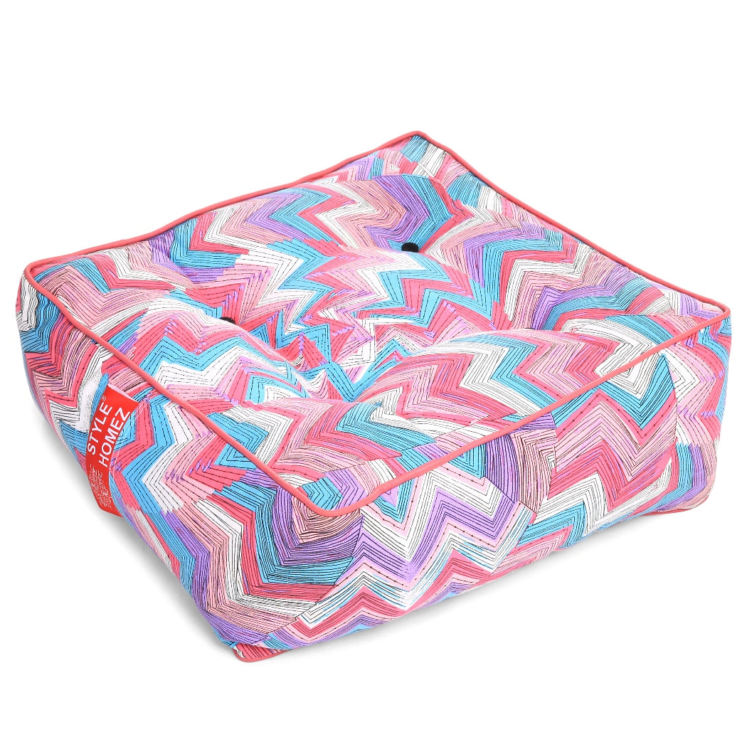 Style Homez Premium Cotton Canvas Square Floor Cushion, Geometric Printed Large Size with Cotton Filling