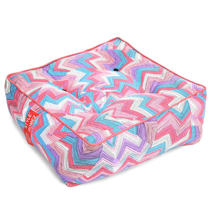 Style Homez Premium Cotton Canvas Square Floor Cushion, Geometric Printed Large Size with Cotton Filling
