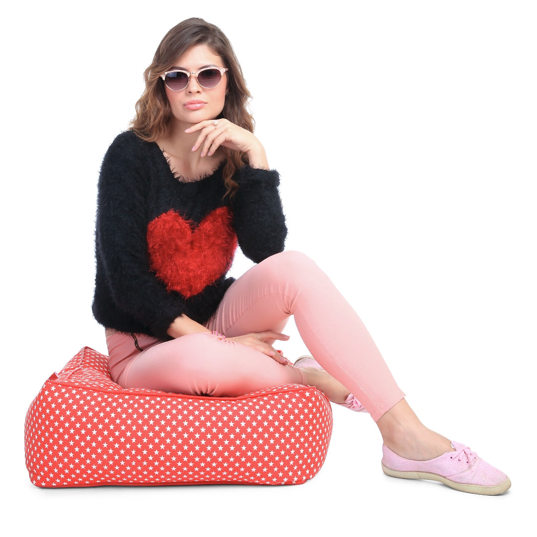 Style Homez Premium Cotton Canvas Square Floor Cushion, Star Printed Large Size with Cotton Filling