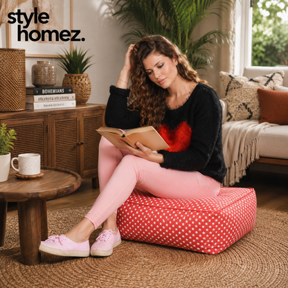 Style Homez Premium Cotton Canvas Square Floor Cushion, Star Printed Large Size with Cotton Filling