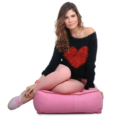 Style Homez Premium Cotton Canvas Square Floor Cushion, Polka Dots Printed Large Size with Cotton Filling