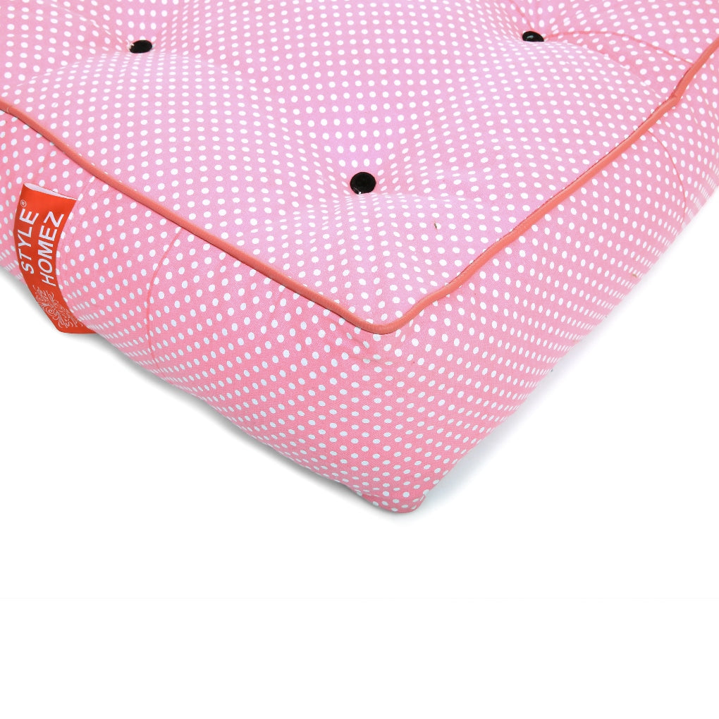 Style Homez Premium Cotton Canvas Square Floor Cushion, Polka Dots Printed Large Size with Cotton Filling