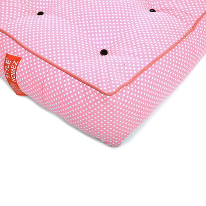 Style Homez Premium Cotton Canvas Square Floor Cushion, Polka Dots Printed Large Size with Cotton Filling