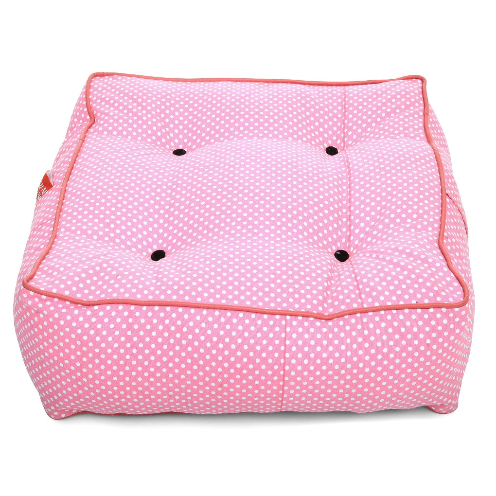 Style Homez Premium Cotton Canvas Square Floor Cushion, Polka Dots Printed Large Size with Cotton Filling