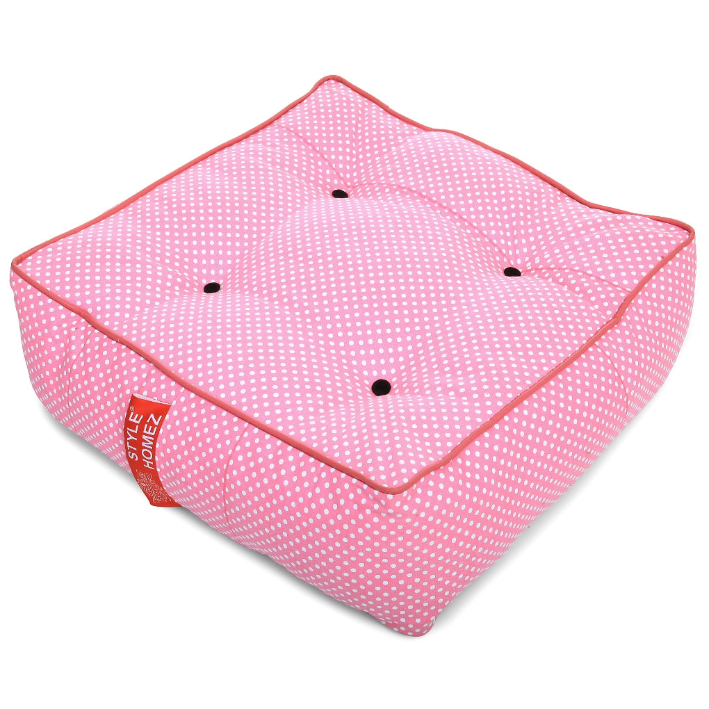 Style Homez Premium Cotton Canvas Square Floor Cushion, Polka Dots Printed Large Size with Cotton Filling