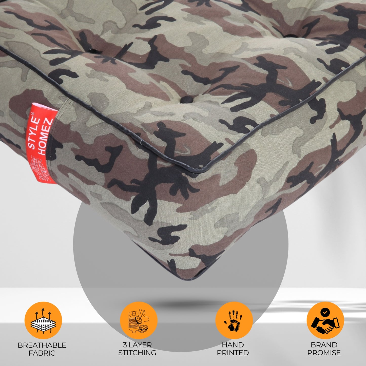 Style Homez Premium Cotton Canvas Square Floor Cushion, Camouflage Printed Large Size with Cotton Filling