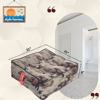 Style Homez Premium Cotton Canvas Square Floor Cushion, Camouflage Printed Large Size with Cotton Filling