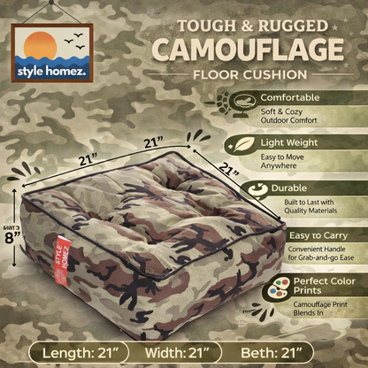 Style Homez Premium Cotton Canvas Square Floor Cushion, Camouflage Printed Large Size with Cotton Filling
