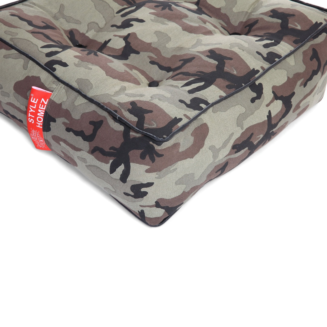Style Homez Premium Cotton Canvas Square Floor Cushion, Camouflage Printed Large Size with Cotton Filling