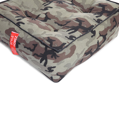 Style Homez Premium Cotton Canvas Square Floor Cushion, Camouflage Printed Large Size with Cotton Filling