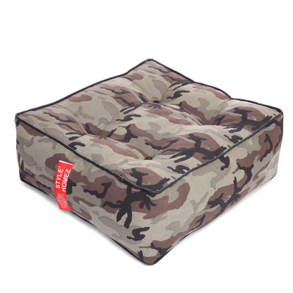 Style Homez Premium Cotton Canvas Square Floor Cushion, Camouflage Printed Large Size with Cotton Filling