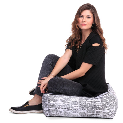 Style Homez Premium Cotton Canvas Square Floor Cushion, Newspaper Printed Large Size with Cotton Filling