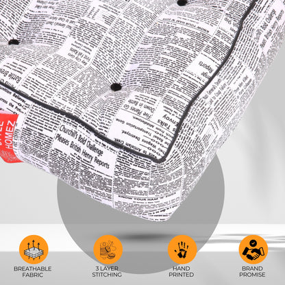 Style Homez Premium Cotton Canvas Square Floor Cushion, Newspaper Printed Large Size with Cotton Filling