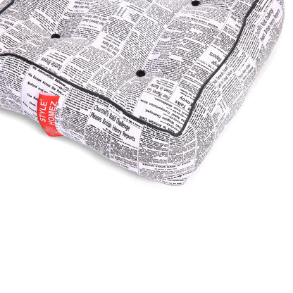 Style Homez Premium Cotton Canvas Square Floor Cushion, Newspaper Printed Large Size with Cotton Filling