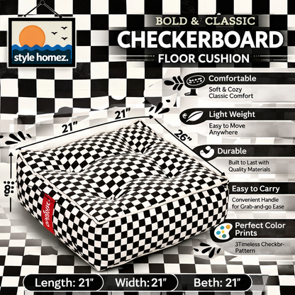 Style Homez Premium Cotton Canvas Square Floor Cushion, Checkered Printed Large Size with Cotton Filling