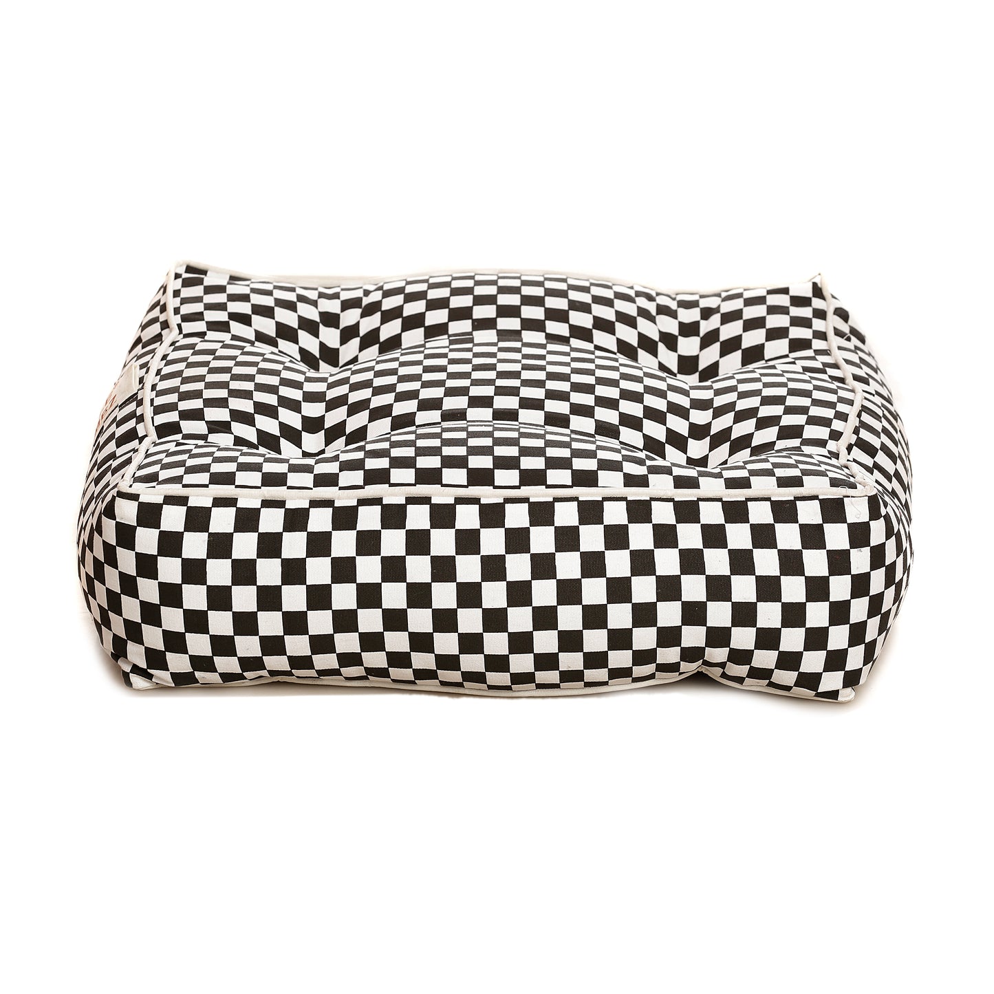 Style Homez Premium Cotton Canvas Square Floor Cushion, Checkered Printed Large Size with Cotton Filling