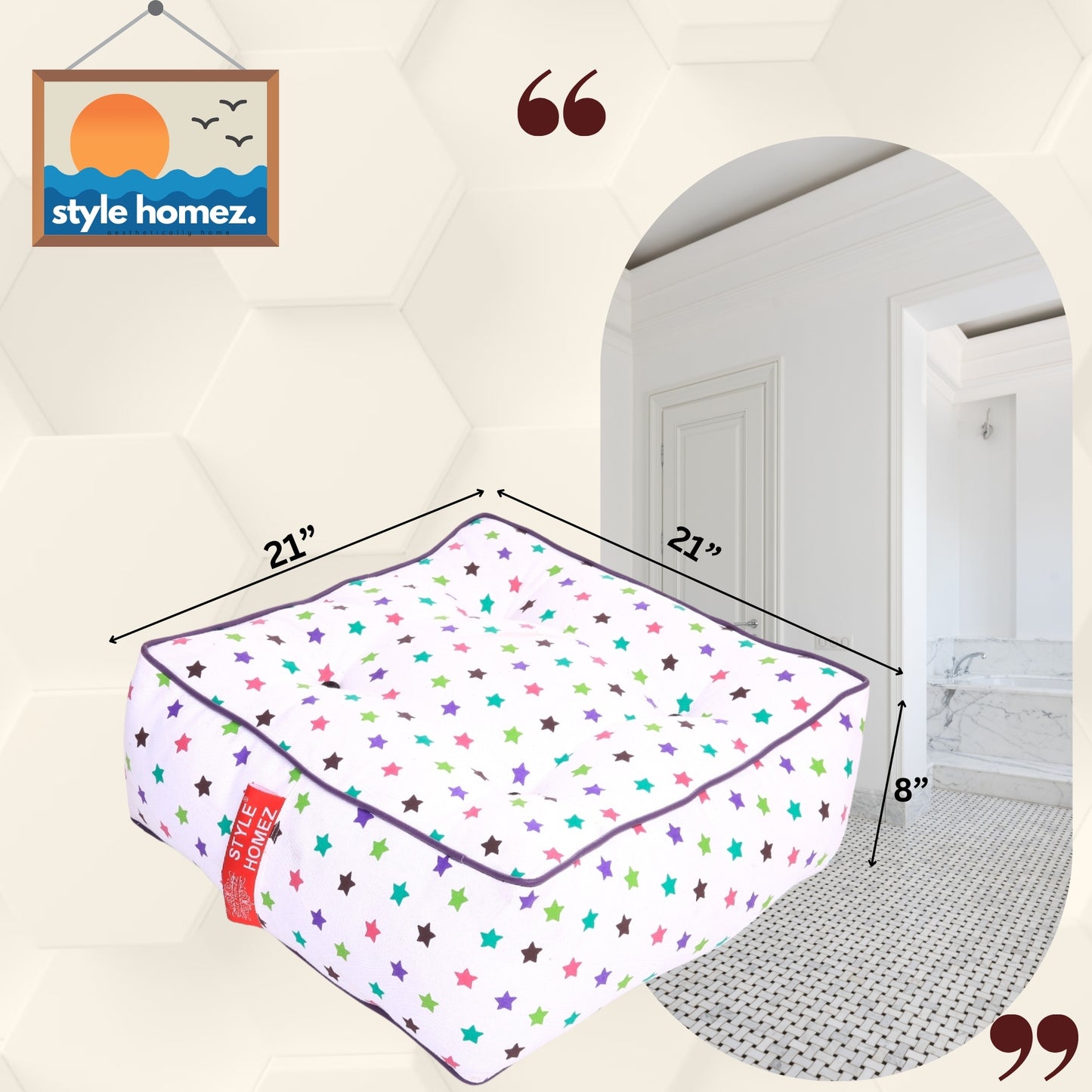 Style Homez Premium Cotton Canvas Square Floor Cushion, Star Printed Large Size with Cotton Filling