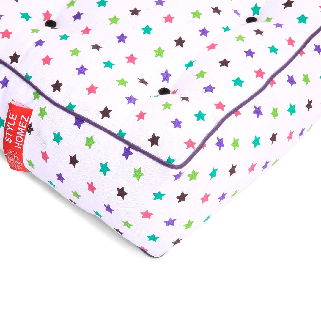 Style Homez Premium Cotton Canvas Square Floor Cushion, Star Printed Large Size with Cotton Filling