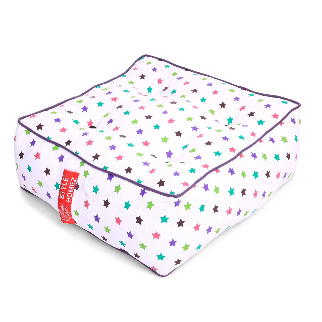 Style Homez Premium Cotton Canvas Square Floor Cushion, Star Printed Large Size with Cotton Filling