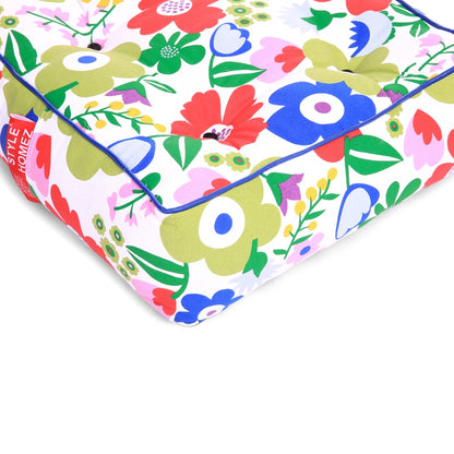Style Homez Premium Cotton Canvas Square Floor Cushion, Floral Printed Large Size with Cotton Filling