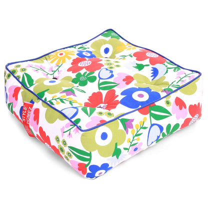 Style Homez Premium Cotton Canvas Square Floor Cushion, Floral Printed Large Size with Cotton Filling