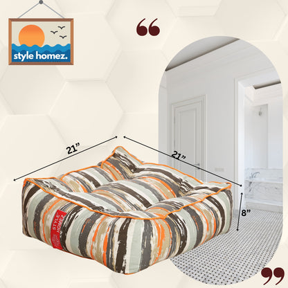 Style Homez Premium Cotton Canvas Square Floor Cushion, Stripes Printed Large Size with Cotton Filling