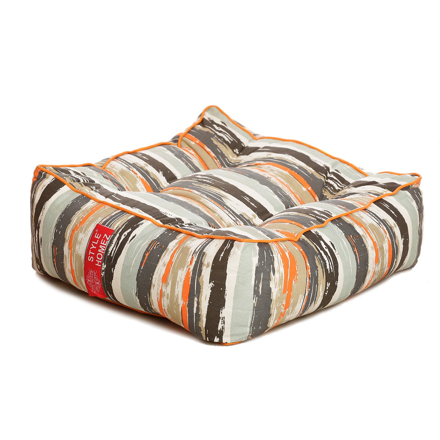 Style Homez Premium Cotton Canvas Square Floor Cushion, Stripes Printed Large Size with Cotton Filling
