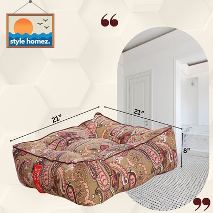 Style Homez  Premium Cotton Canvas Square Floor Cushion, Paisley Printed Large Size with Cotton Filling