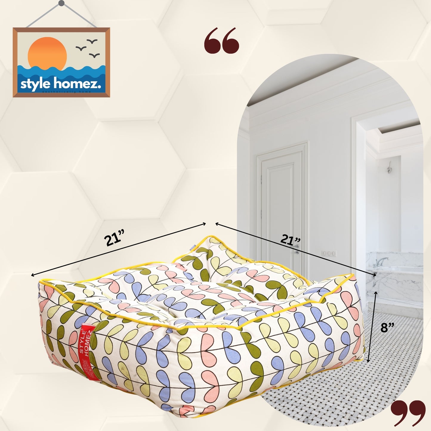 Style Homez  Premium Cotton Canvas Square Floor Cushion, Abstract Printed Large Size with Cotton Filling