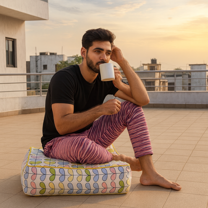 Style Homez  Premium Cotton Canvas Square Floor Cushion, Abstract Printed Large Size with Cotton Filling