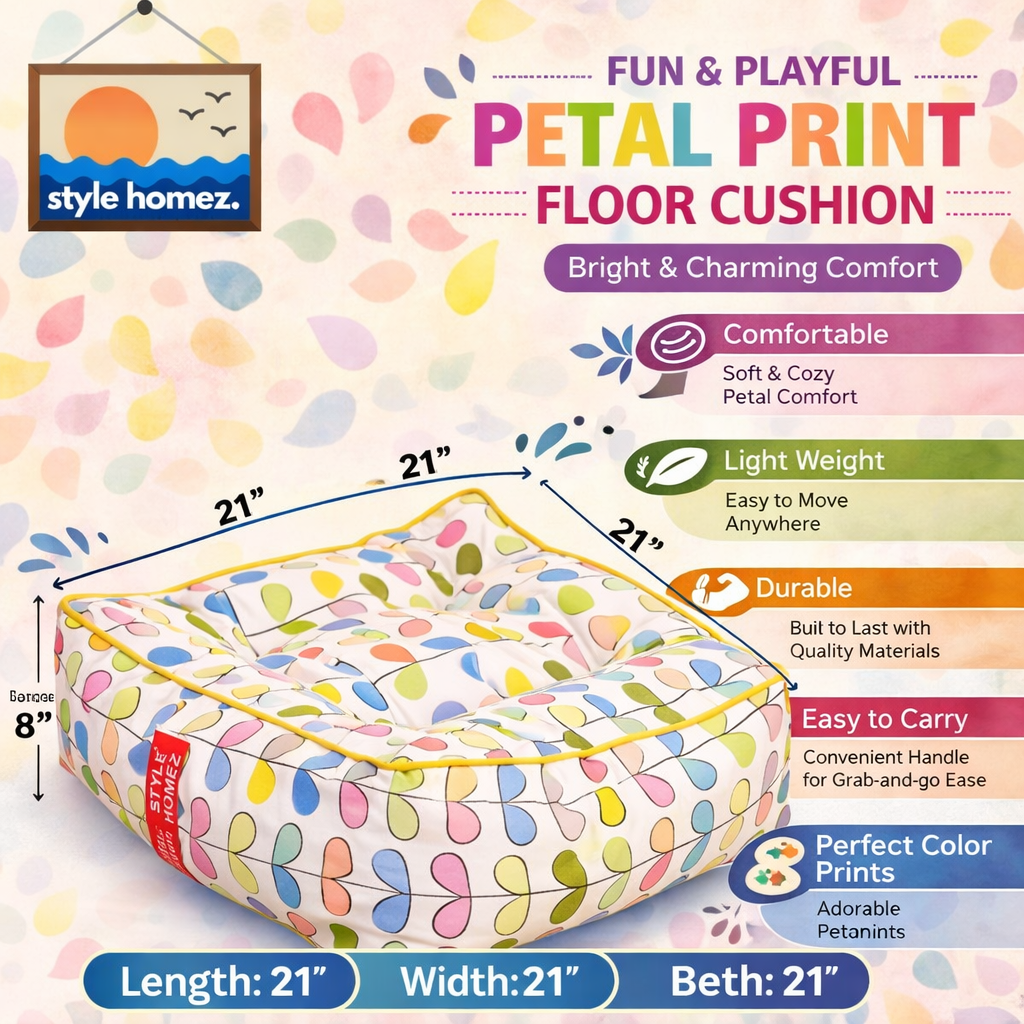 Style Homez  Premium Cotton Canvas Square Floor Cushion, Abstract Printed Large Size with Cotton Filling