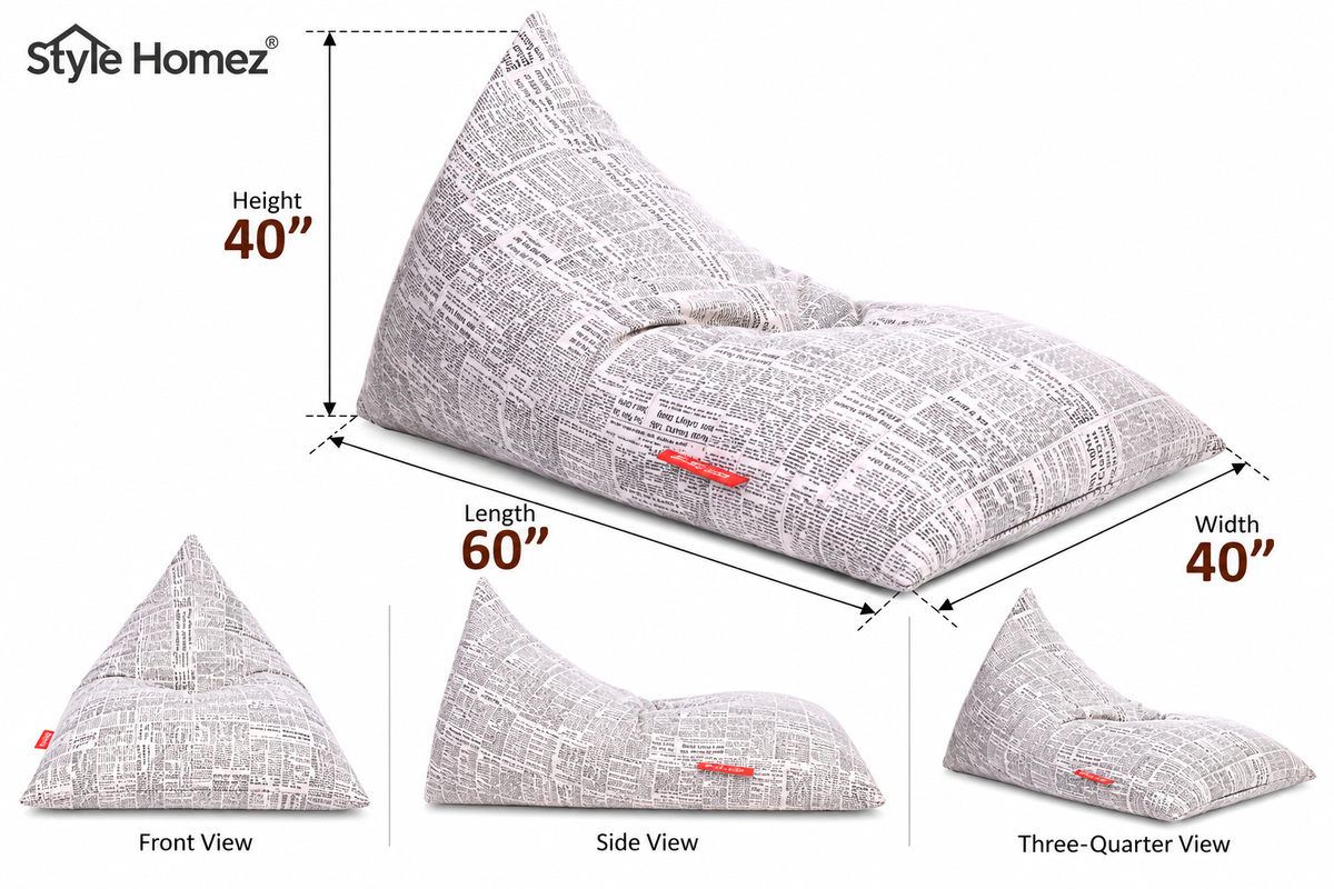 Style Homez PYRAMID LOUNGE, Cotton Canvas Newspaper Printed Bean Bag XXL Size Cover Only