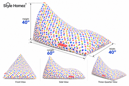 Style Homez PYRAMID LOUNGE, Cotton Canvas Polka Dots Printed Bean Bag XXL Size Filled with Beans Fillers
