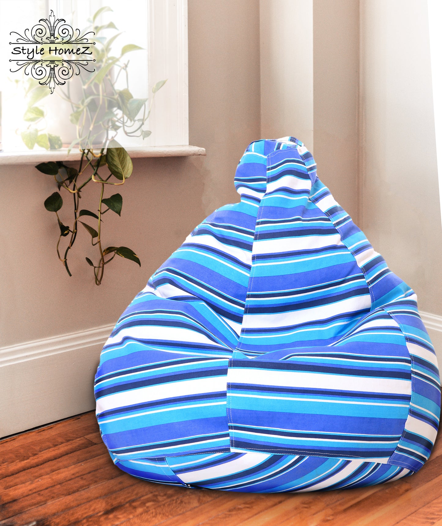 Style Homez Classic Premium Cotton Canvas Stripes Printed Bean Bag XL Size Filled with Beans Fillers