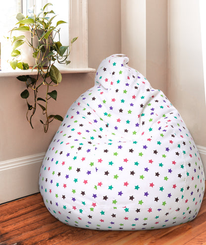 Style Homez Classic Premium Cotton Canvas Star Printed Bean Bag XL Size Filled with Beans Fillers