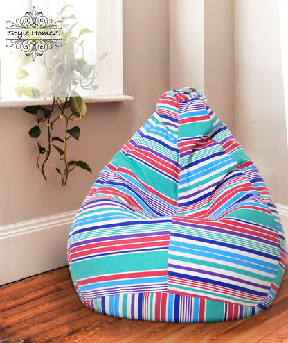 Style Homez Classic Premium Cotton Canvas Stripes Printed Bean Bag XL Size Filled with Beans Fillers