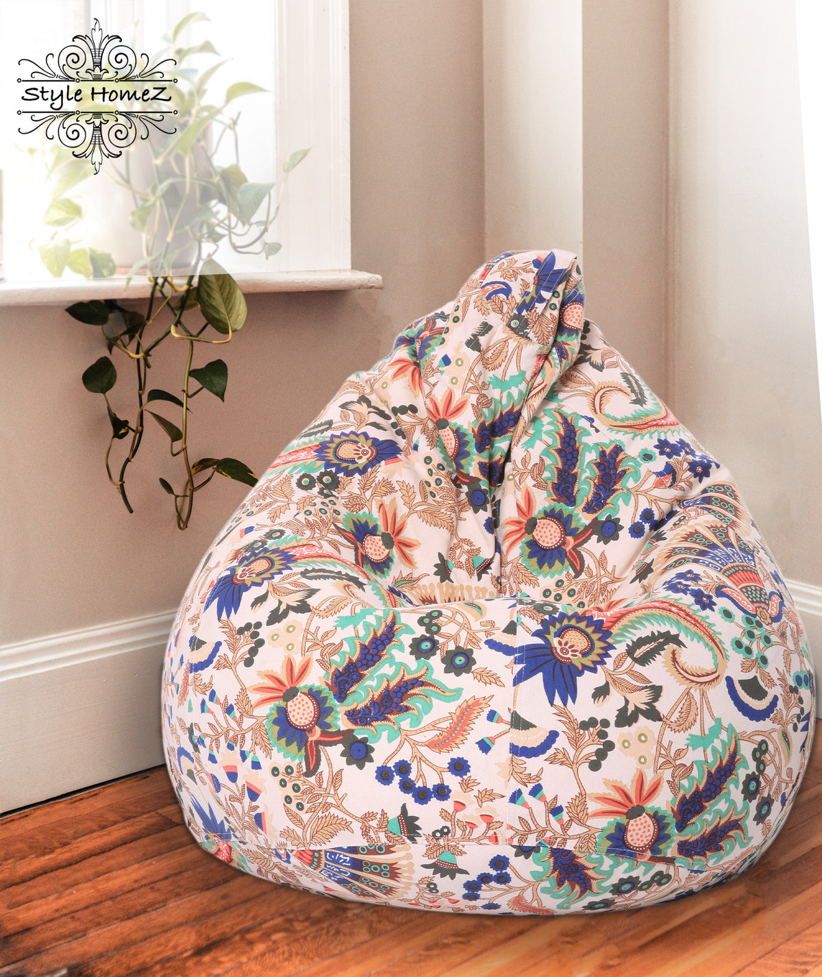 Style Homez CLASSIC BEAN BAG, Cotton Canvas Floral Printed, XL Size Cover Only