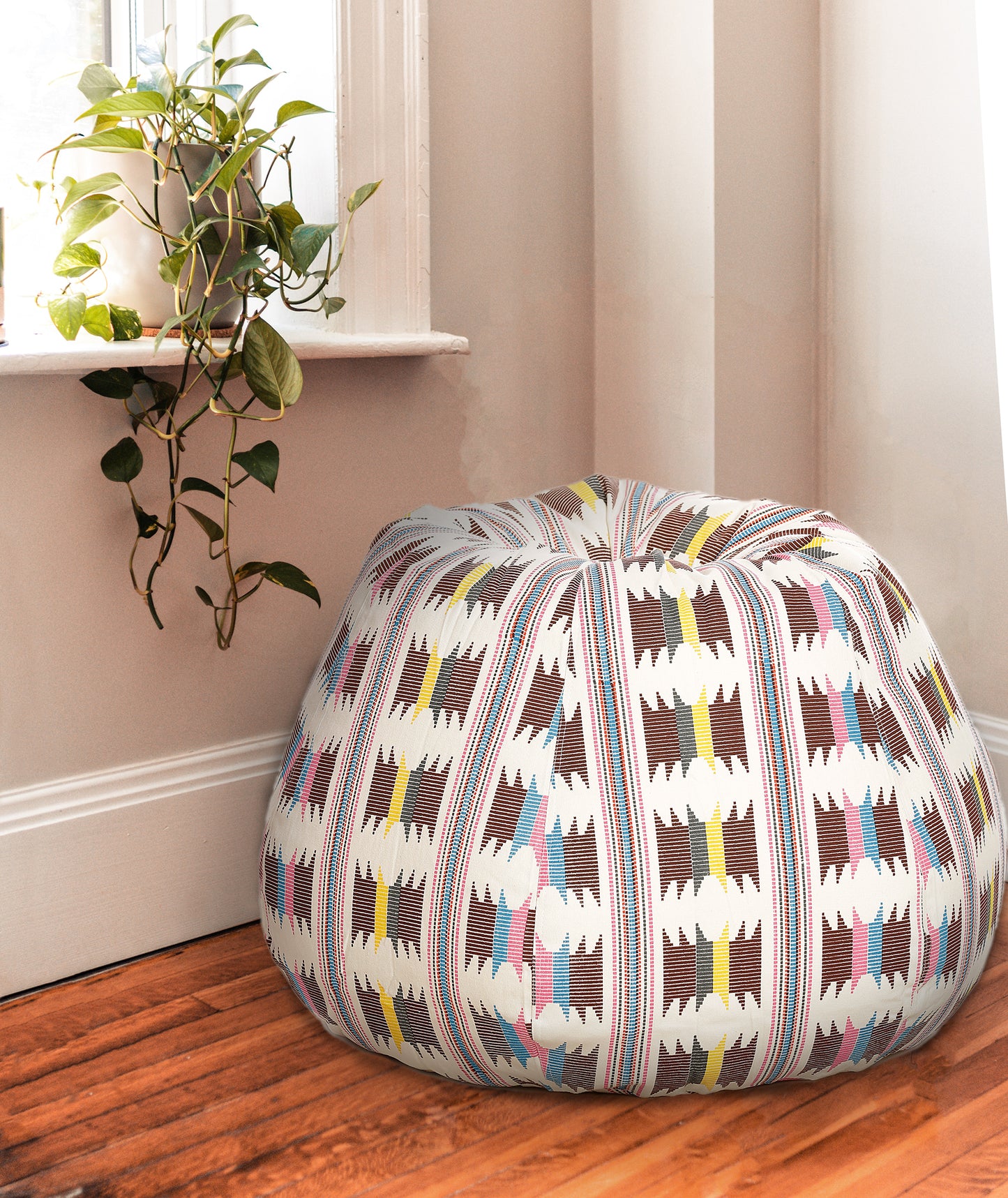 Style Homez Classic Premium Cotton Canvas IKAT Printed Bean Bag XL Size Filled with Beans Fillers