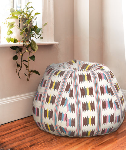 Style Homez Classic Premium Cotton Canvas IKAT Printed Bean Bag XL Size Filled with Beans Fillers