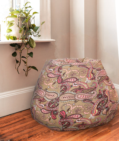 Style Homez Classic Premium Cotton Canvas Paisley Printed Bean Bag XL Size Filled with Beans Fillers