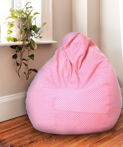 Style Homez Classic Premium Cotton Canvas Polka Dots Printed Bean Bag XL Size Filled with Beans Fillers