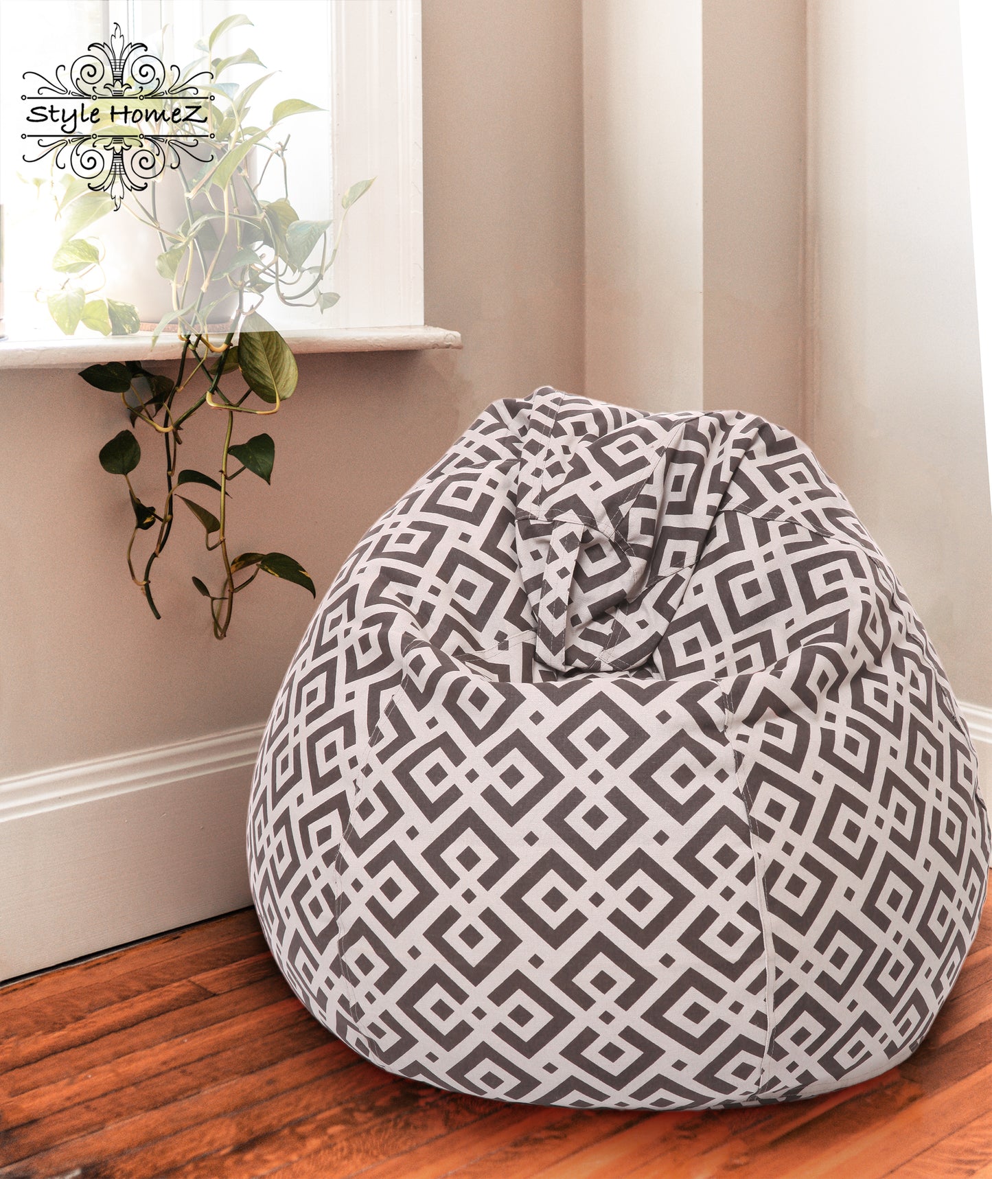 Style Homez Classic Premium Cotton Canvas Geometric Printed Bean Bag XL Size Filled with Beans Fillers