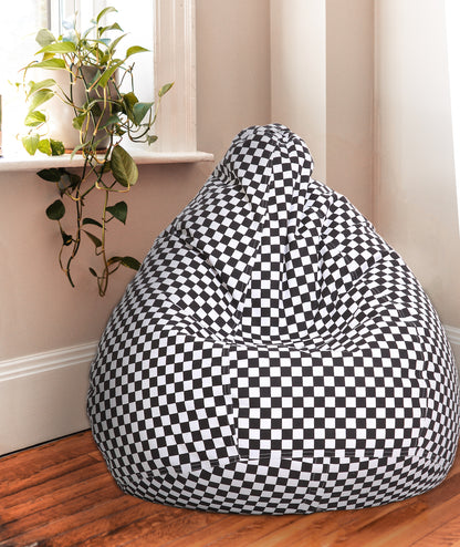 Style Homez Classic Premium Cotton Canvas Checkered Printed Bean Bag XL Size Filled with Beans Fillers