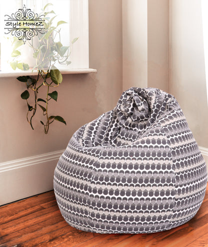 Style Homez Classic Premium Cotton Canvas Polka Dots Printed Bean Bag XL Size Filled with Beans Fillers