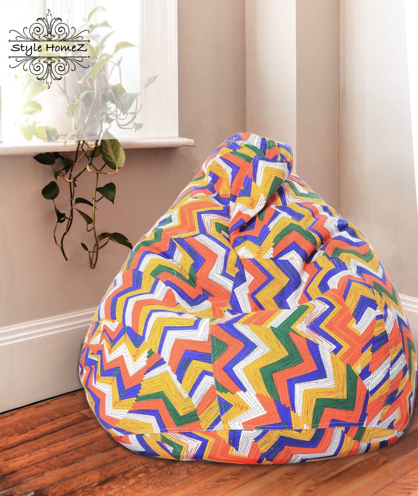 Style Homez Classic Premium Cotton Canvas Geometric Printed Bean Bag XL Size Filled with Beans Fillers