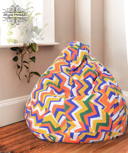 Style Homez Classic Premium Cotton Canvas Geometric Printed Bean Bag XL Size Filled with Beans Fillers